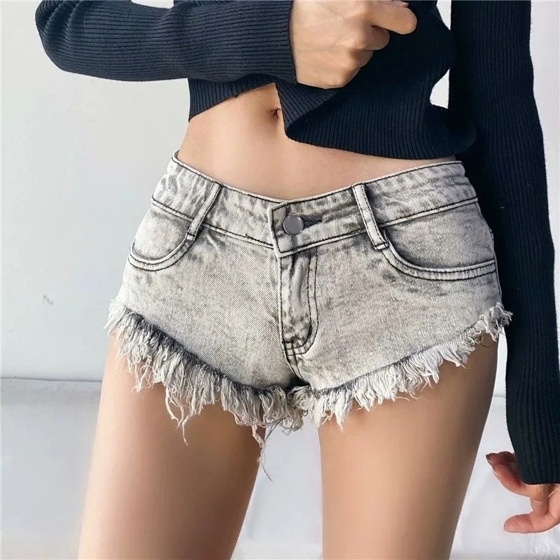 Sexy Hot Girl Denim Shorts Fashion Women Low Waist Retro Y2K Slim Elastic Streetwear Short Jeans Casual Commute Ripped Trousers